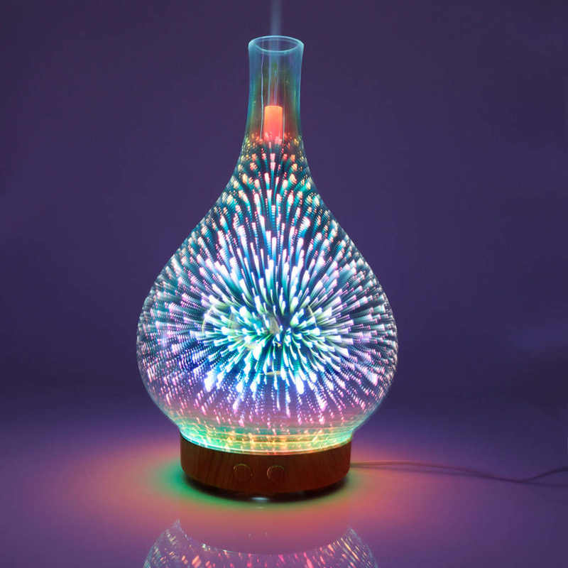 7 Color Light 3D Firework Glass Air Humidifier Essential Oil Aroma Diffuser