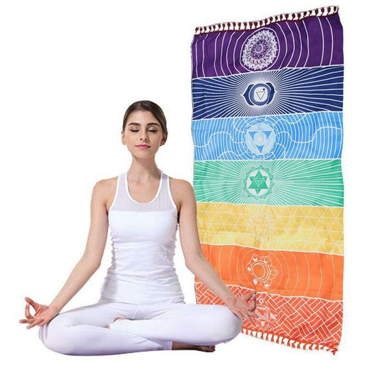 Rainbow Chakra Tapestry Towel Carpet Mandala Boho Stripes Travel Yoga Mat Outdoor Mats 150x70cm/100x45cm